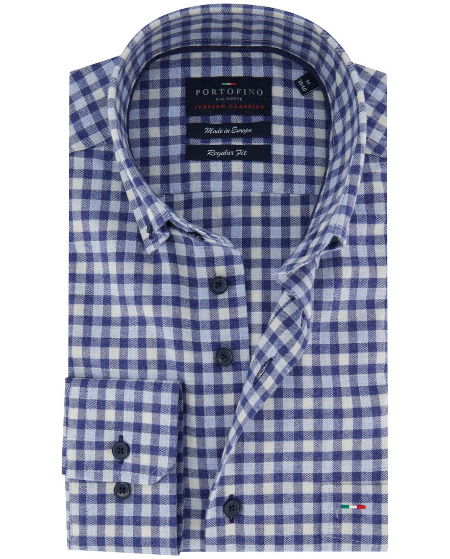 Portofino regular fit casual overhemd blauw geruit