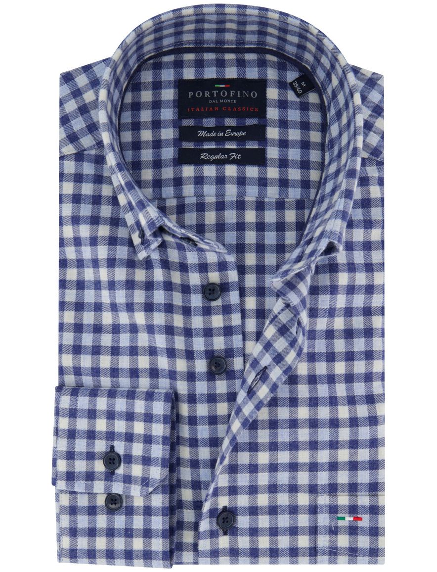 Portofino regular fit casual overhemd blauw geruit