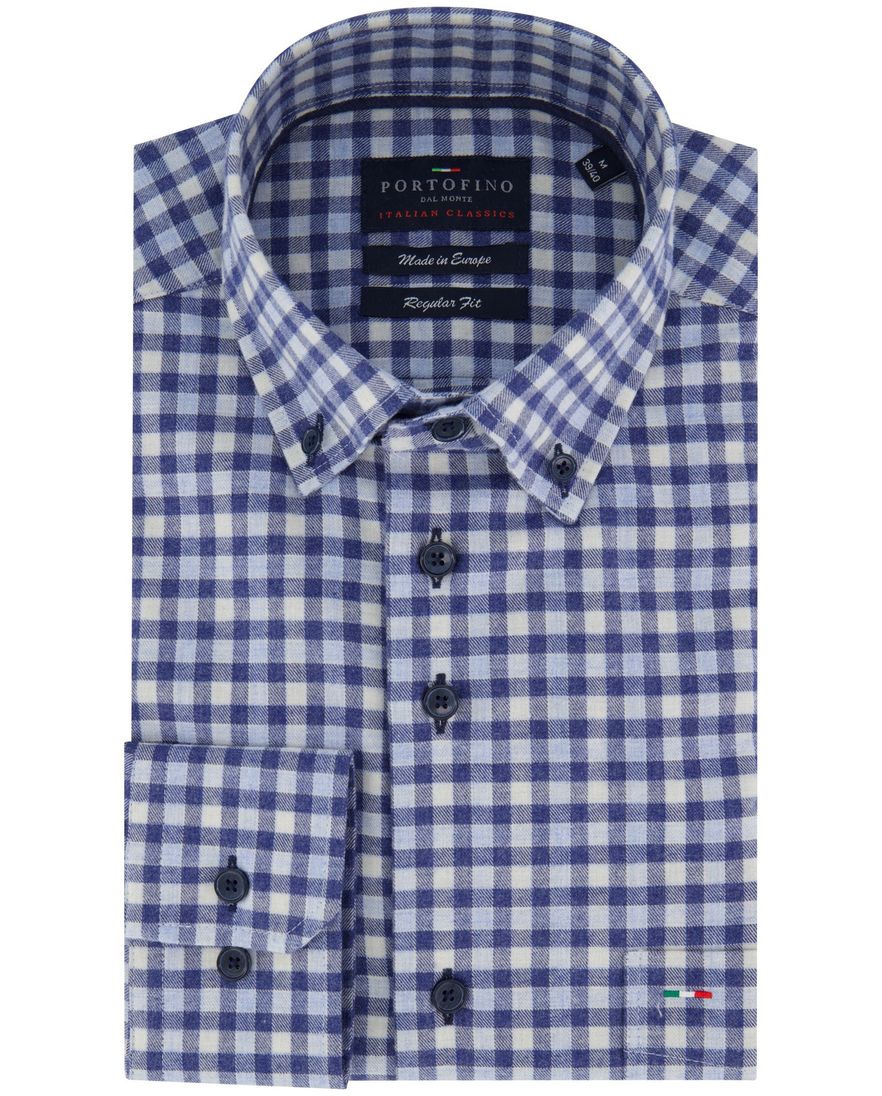 Portofino regular fit casual overhemd blauw geruit