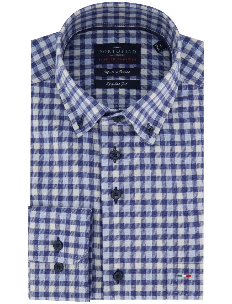 Portofino regular fit casual overhemd blauw geruit
