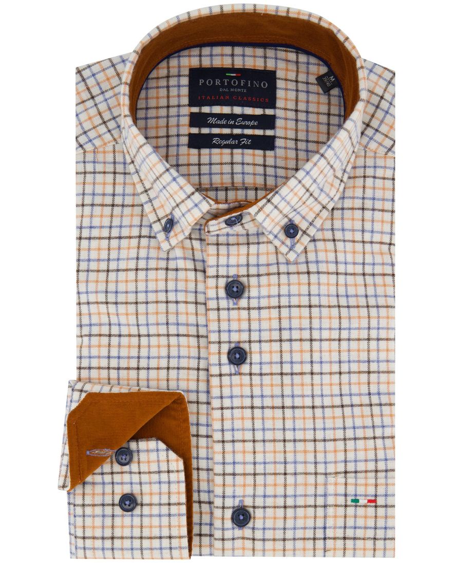 Portofino regular fit casual overhemd oranje geruit