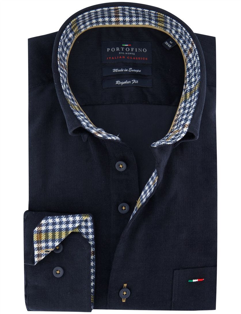 Katoenen regular fit overhemd Portofino corduroy donkerblauw