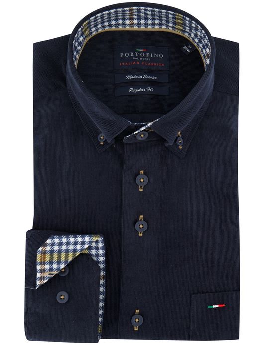 Corduroy Portofino overhemd regular fit donkerblauw