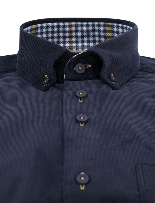 Corduroy Portofino overhemd regular fit donkerblauw
