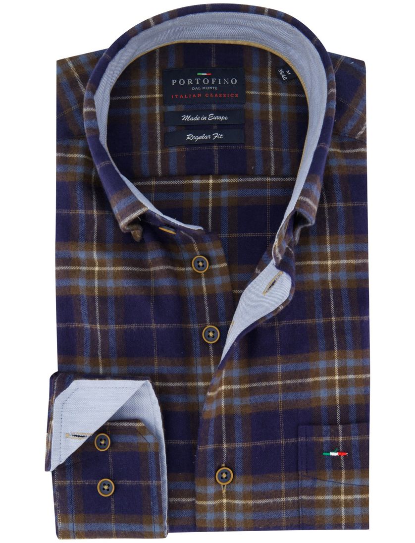 Katoenen geruit overhemd Portofino donkerblauw