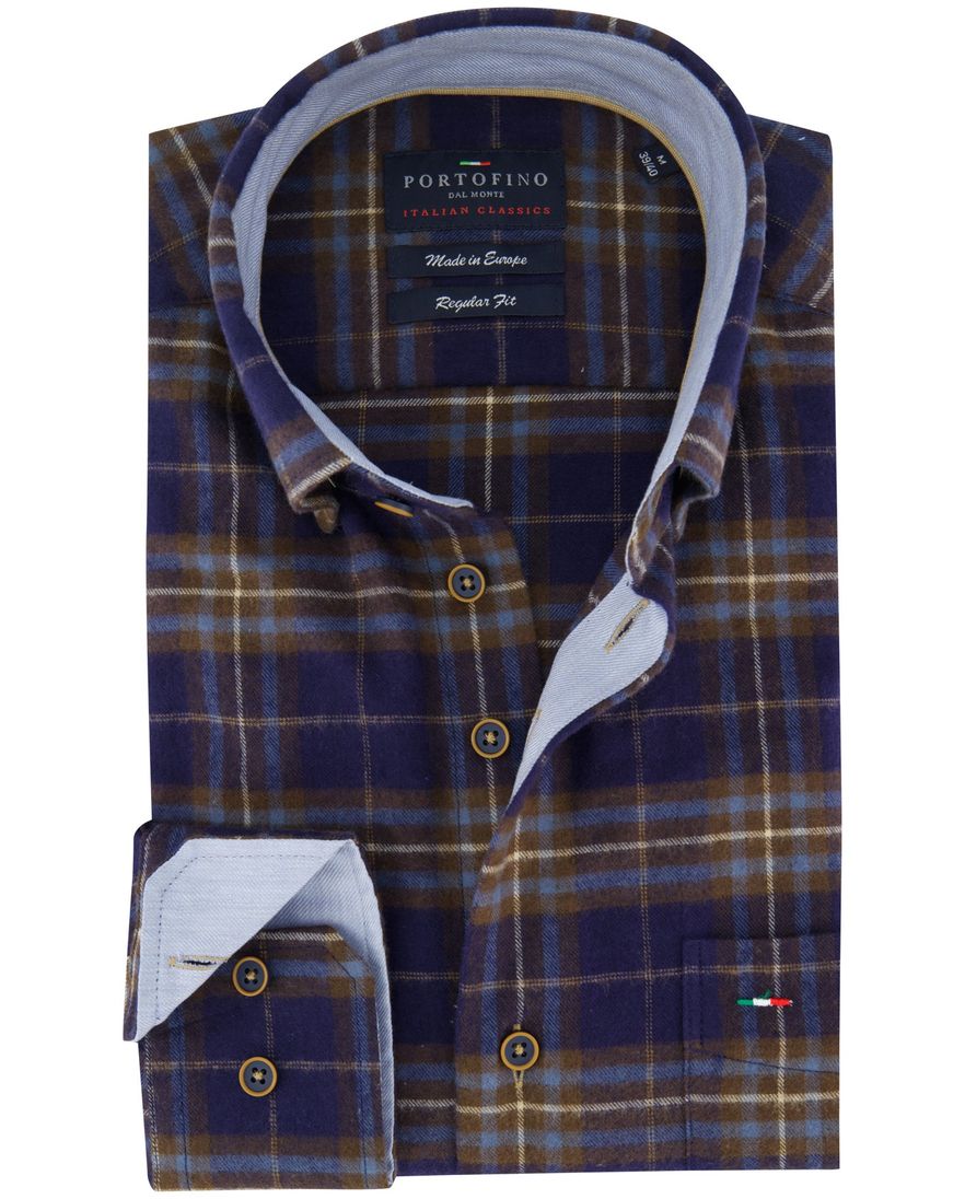 Normale fit geruit overhemd Portofino donkerblauw