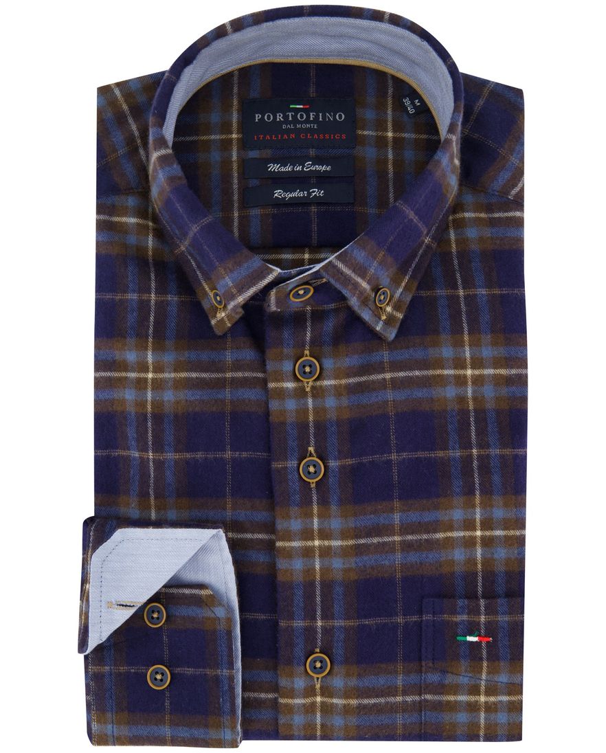 Normale fit geruit overhemd Portofino donkerblauw
