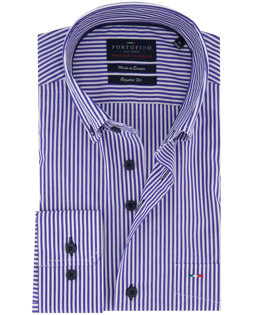Portofino regular fit overhemd blauw gestreept