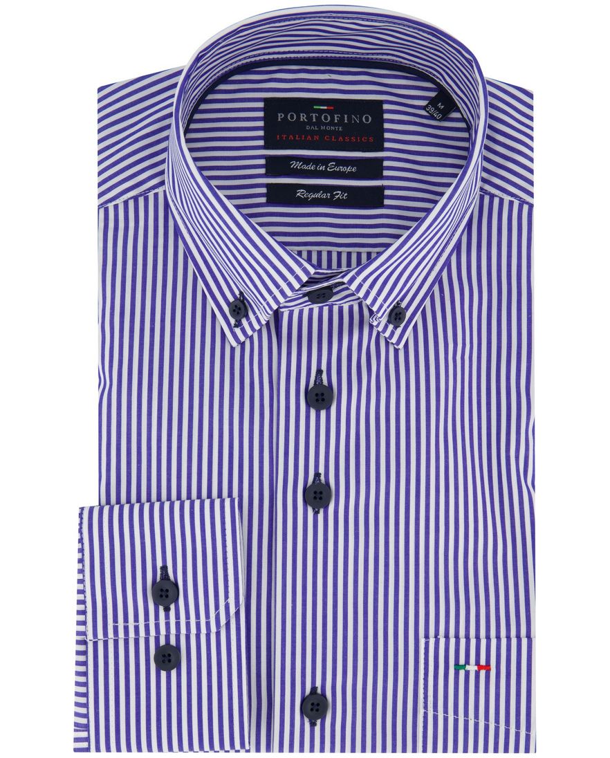 Portofino regular fit overhemd blauw gestreept
