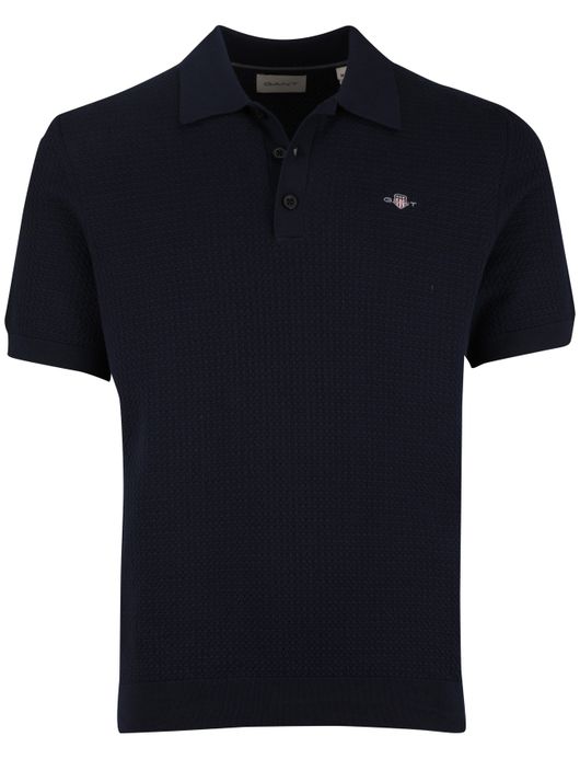 Gant gebreide polo donkerblauw normale fit katoen