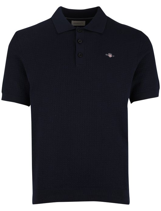 Gant gebreide polo donkerblauw normale fit katoen