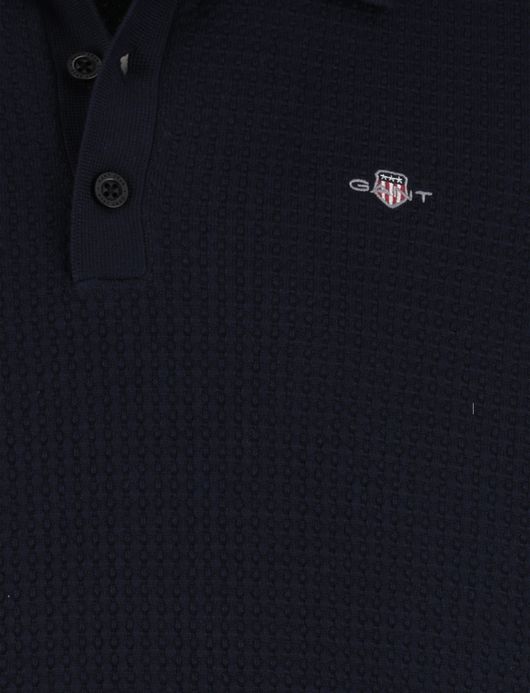 Gant gebreide polo donkerblauw normale fit katoen