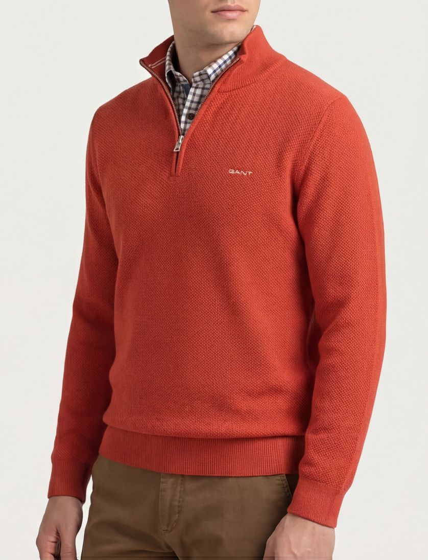 Gant half zip trui 100% katoen oranje