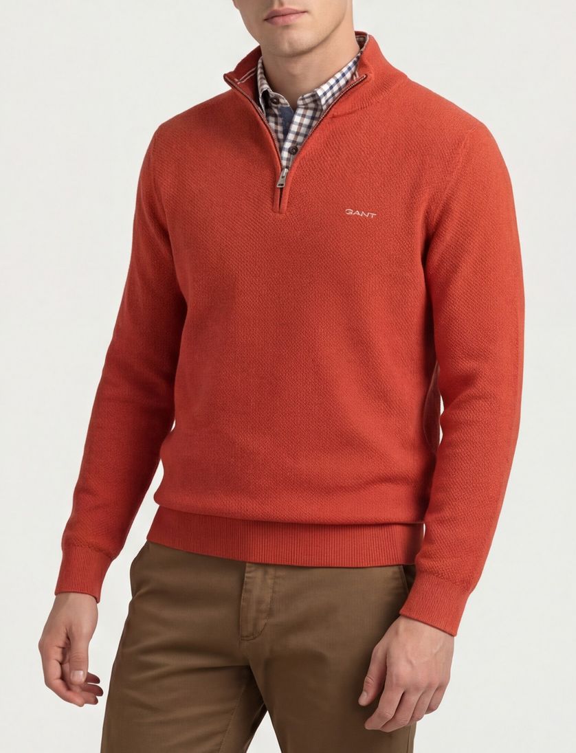 Gant half zip trui 100% katoen oranje