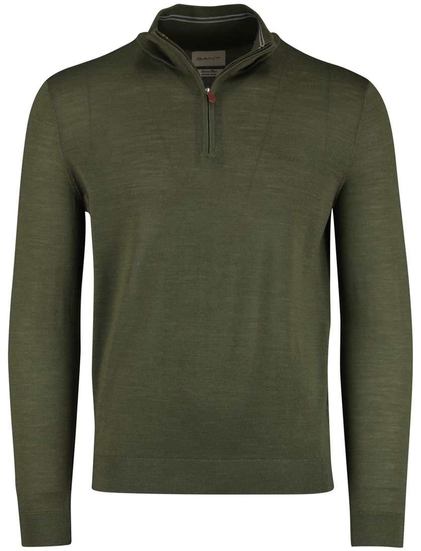 Gant Half Zip trui groen wol effen