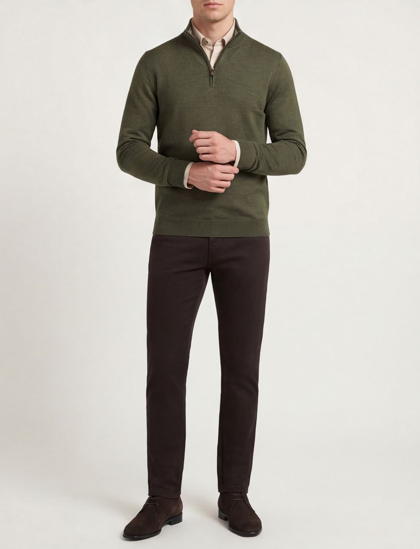 Gant Half Zip trui groen wol effen