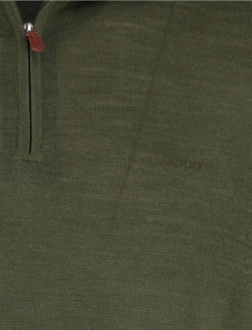 Gant Half Zip trui groen wol effen
