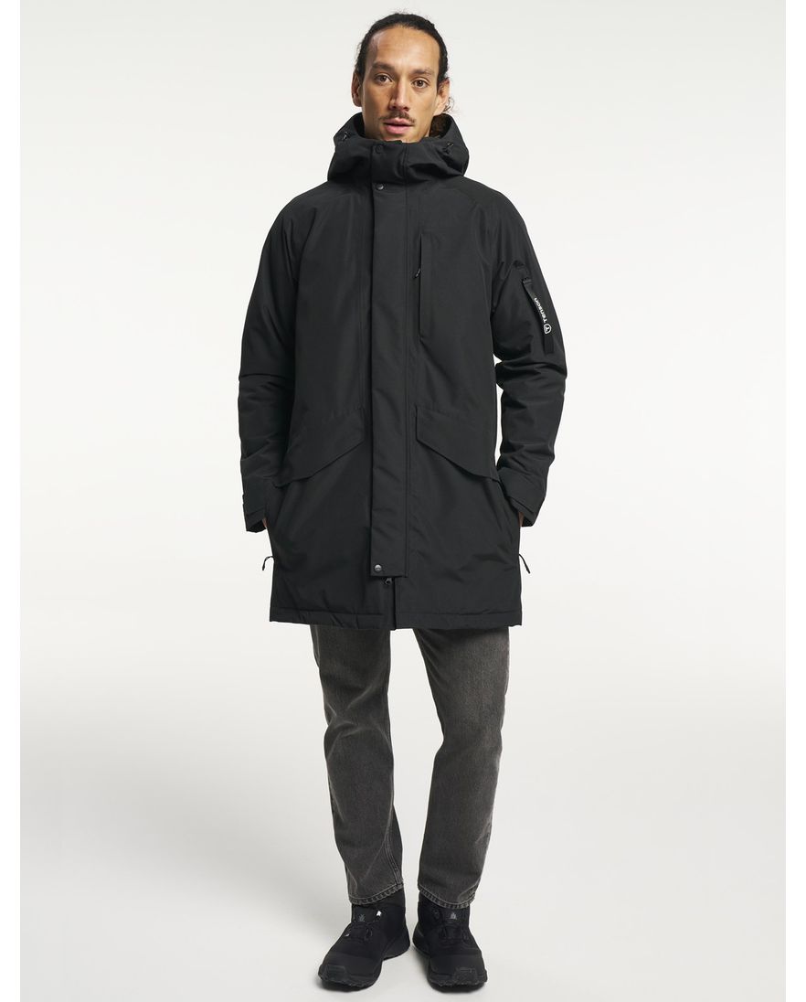 Tenson Winterjas Parka Zwart een borstzak halflang