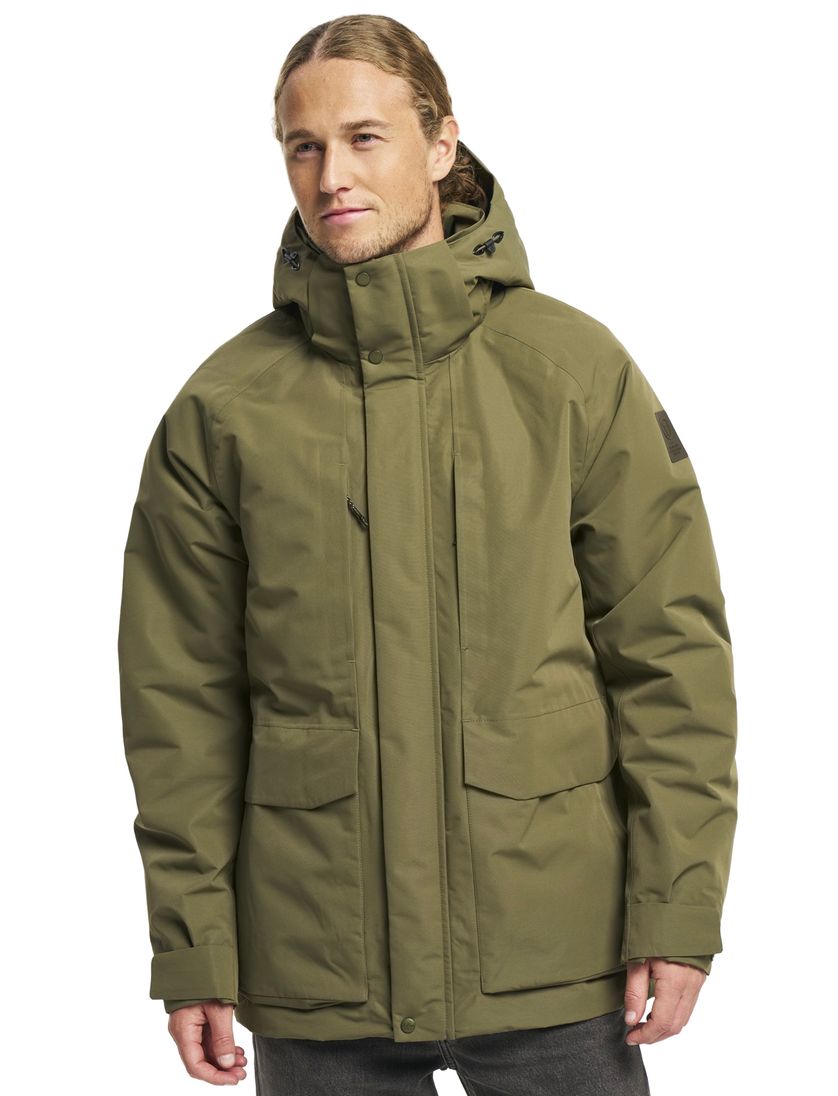 Winterjas Tenson olijfgroen kort dubbele borstzak
