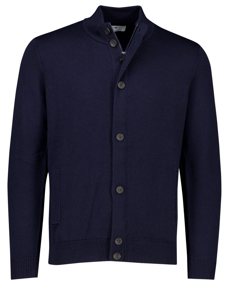 Thomas Maine vest navy knopen en rits gebreid
