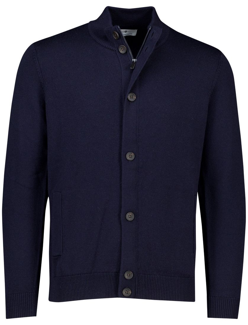 Thomas Maine vest navy knopen en rits merinowol