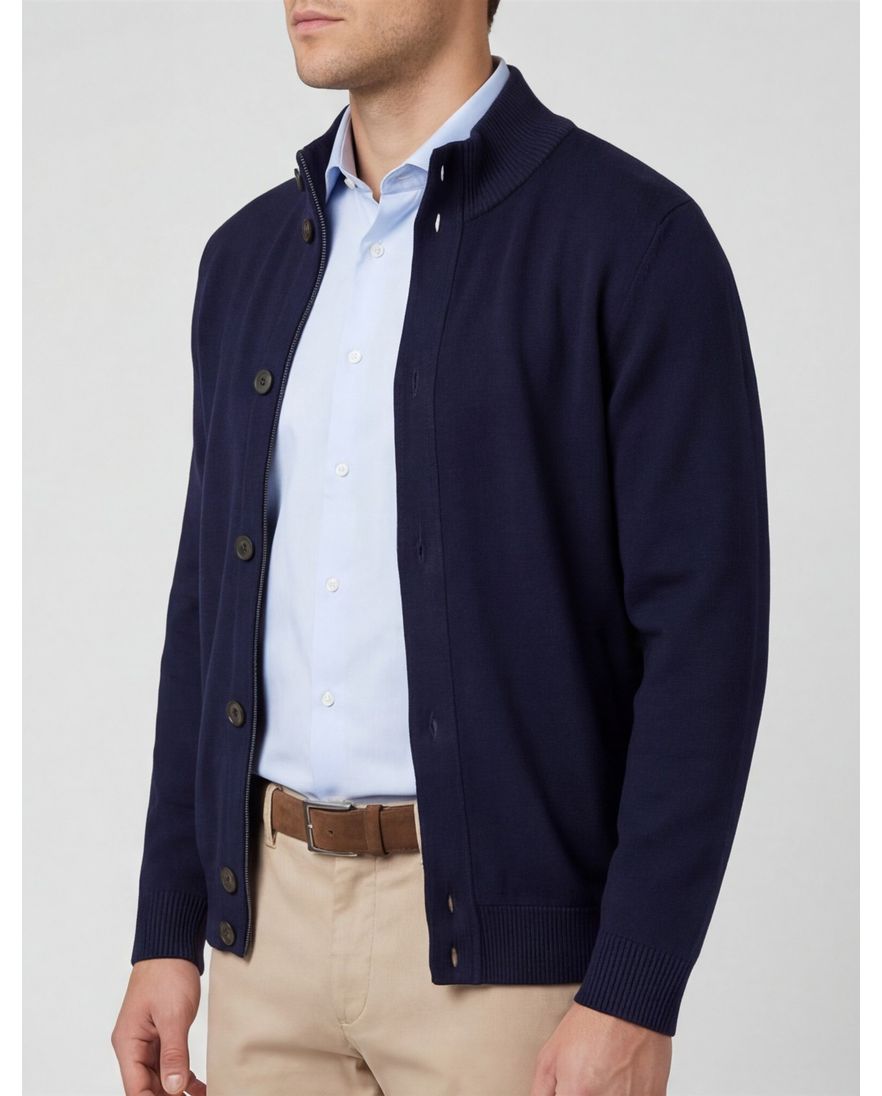 Thomas Maine vest navy knopen en rits gebreid