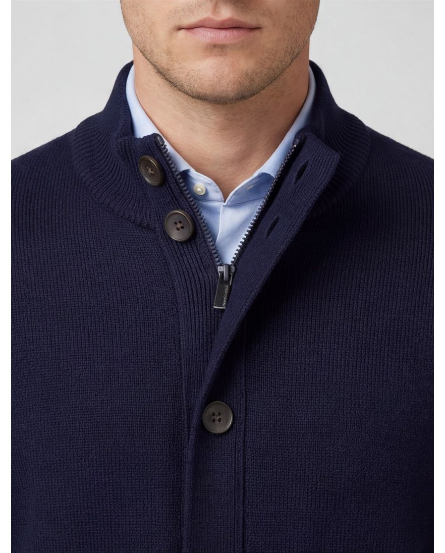 Thomas Maine vest navy knopen en rits gebreid
