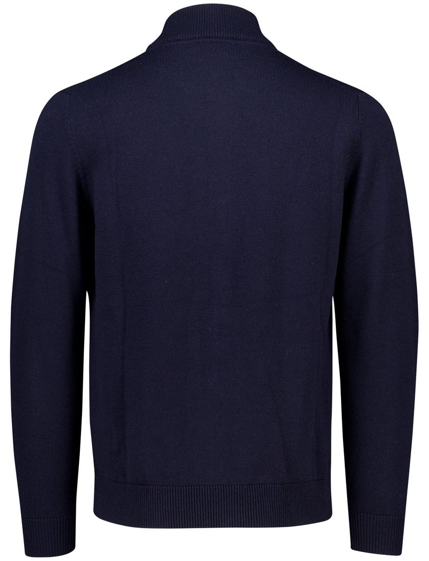 Thomas Maine vest navy knopen en rits merinowol