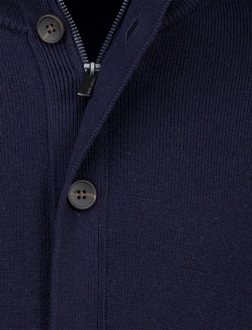 Thomas Maine vest navy knopen en rits merinowol