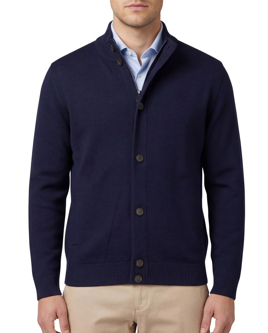 Thomas Maine vest navy knopen en rits gebreid