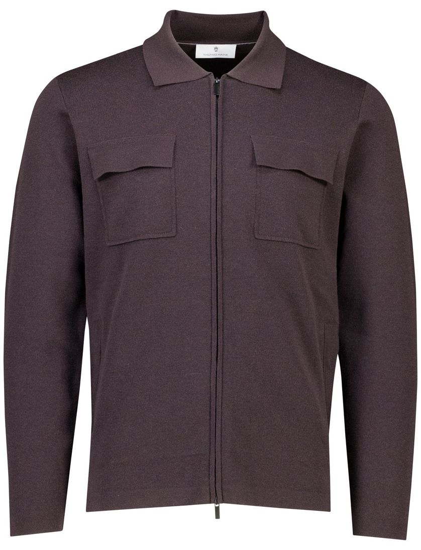 Thomas Maine overshirt merinowol rits donkerbruin