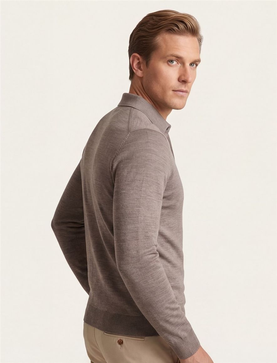 Trui thomas maine merinowol bruin effen