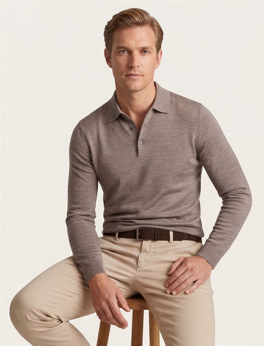 Trui thomas maine merinowol bruin effen