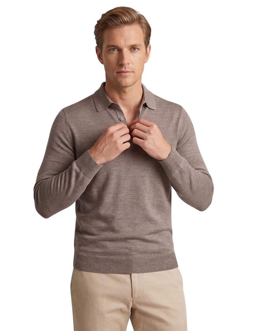 Trui thomas maine merinowol bruin effen