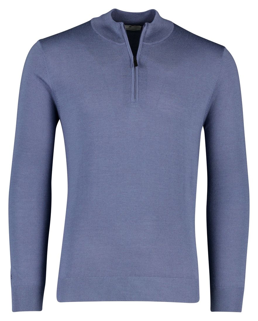 Thomas Maine half zip trui blauw merinowol