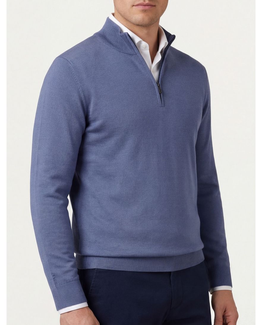 Thomas Maine half zip trui blauw merinowol
