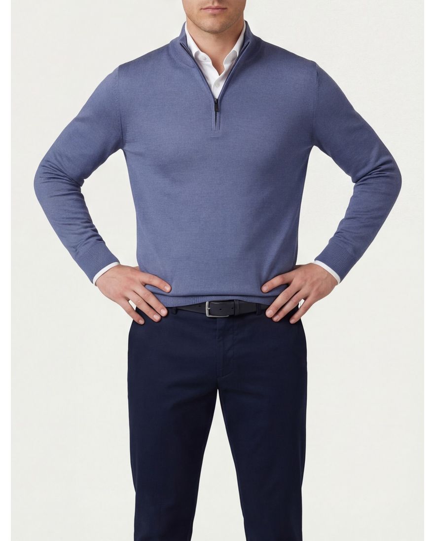 Thomas Maine half zip trui blauw merinowol