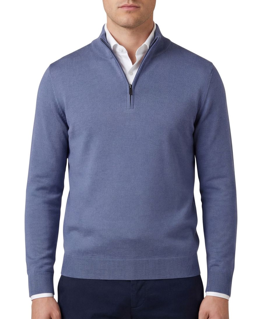 Thomas Maine half zip trui blauw merinowol