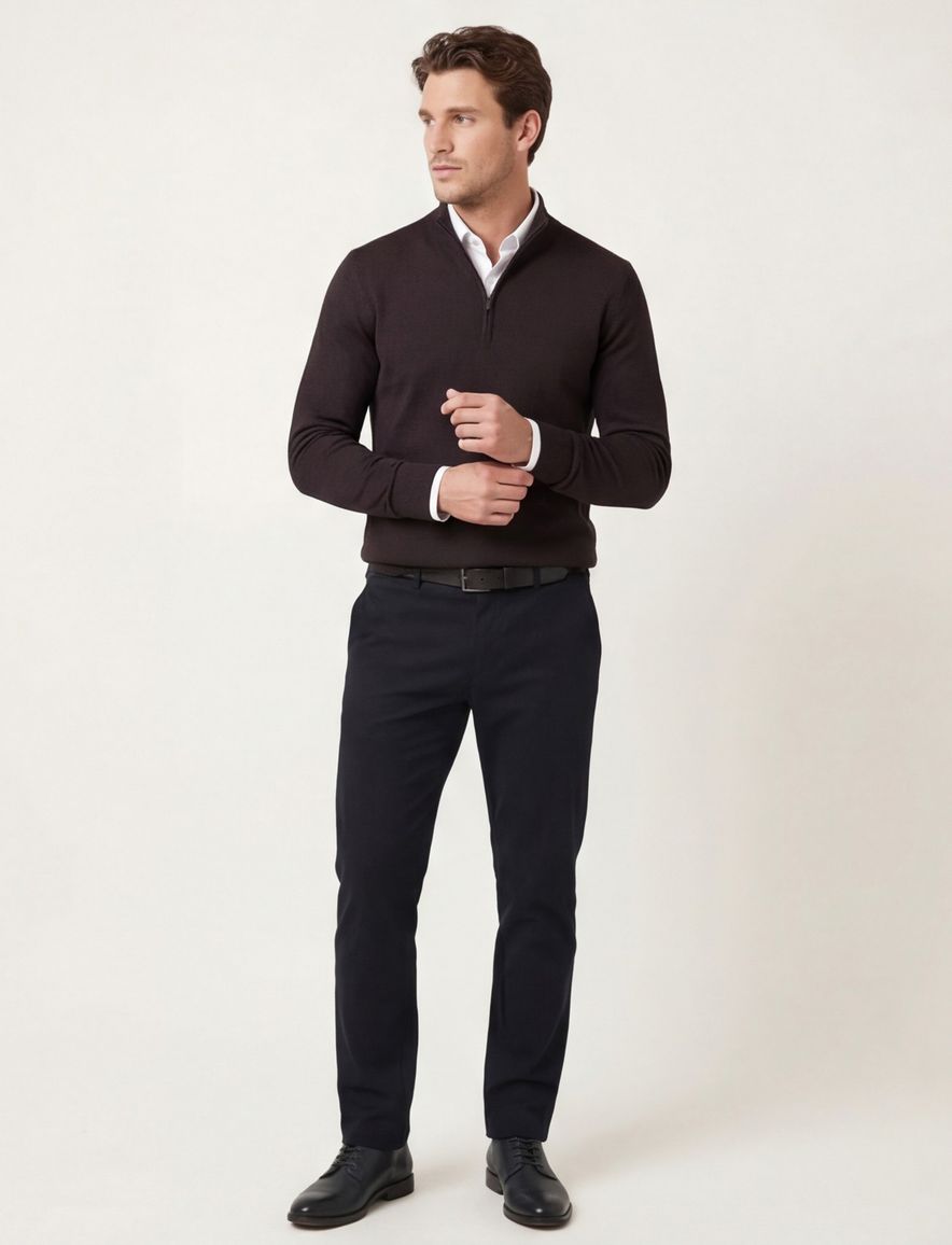 Thomas Maine trui bruin half zip