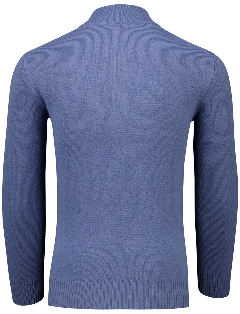 Thomas Maine trui blauw half zip knopen gebreid