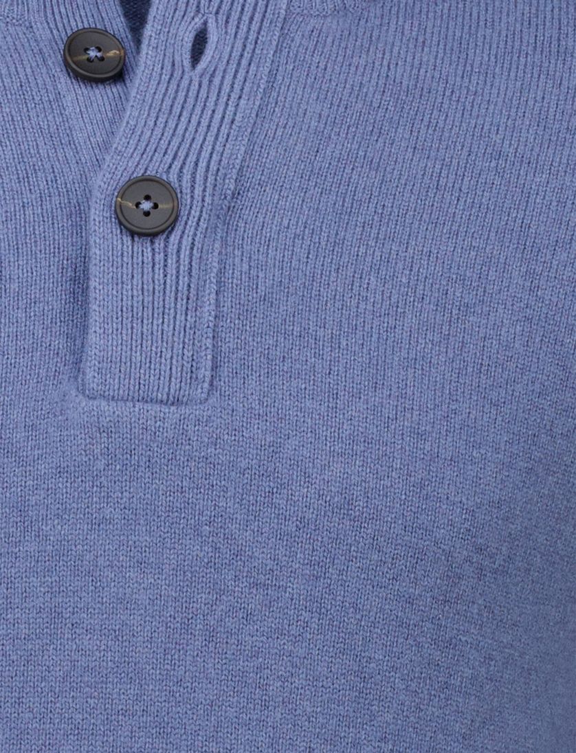 Thomas Maine trui blauw half zip knopen gebreid