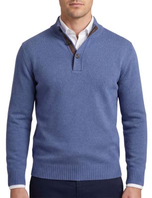 Thomas Maine Thomas Maine trui blauw half zip knopen gebreid