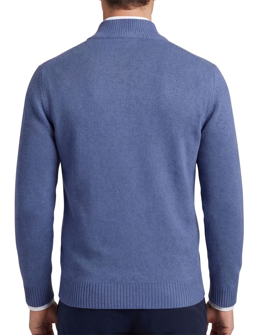 Thomas Maine trui blauw half zip knopen gebreid
