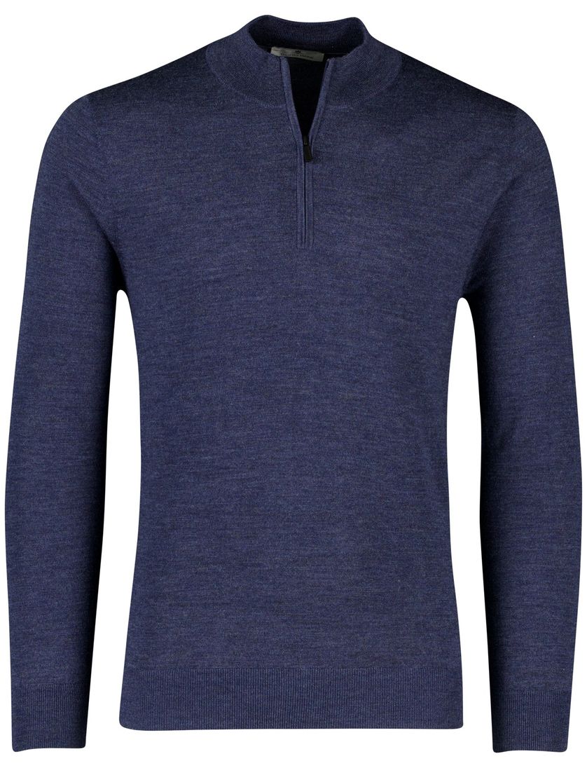 Thomas Maine merinowollen trui gemeleerd donkerblauw effen