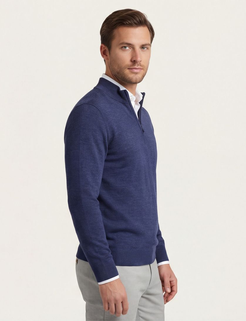 Thomas Maine merinowollen trui gemeleerd donkerblauw effen