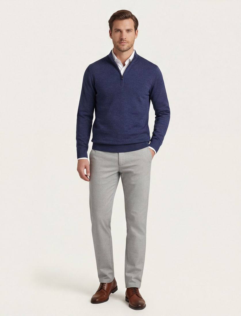 Thomas Maine merinowollen trui gemeleerd donkerblauw effen