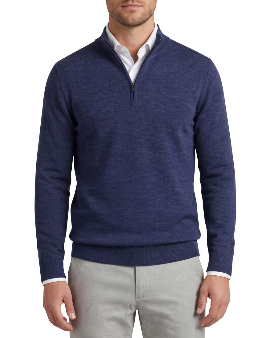 Thomas Maine merinowollen trui gemeleerd donkerblauw effen