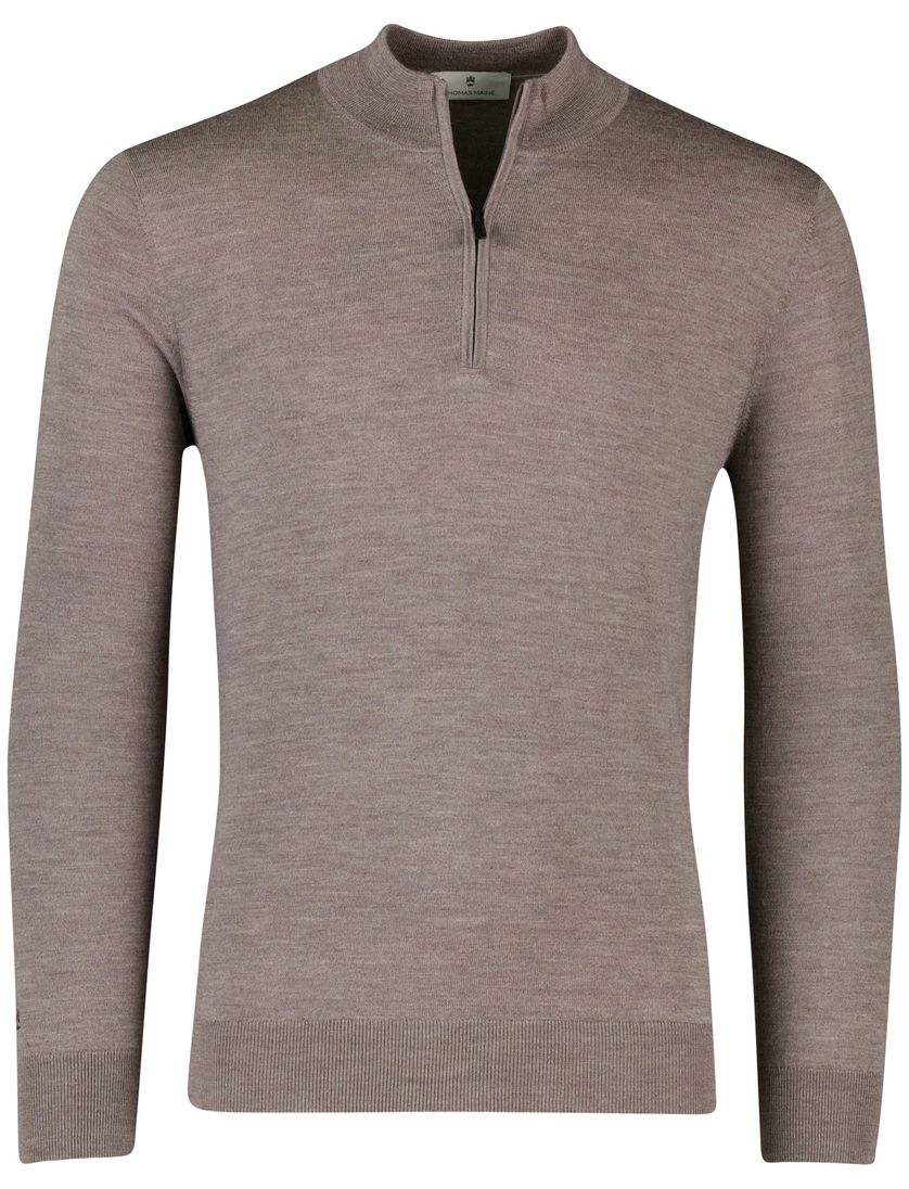 Thomas Maine normale fit trui bruin effen merinowol