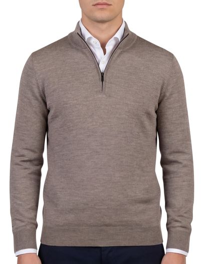 Thomas Maine Thomas Maine half zip trui merinowol taupe