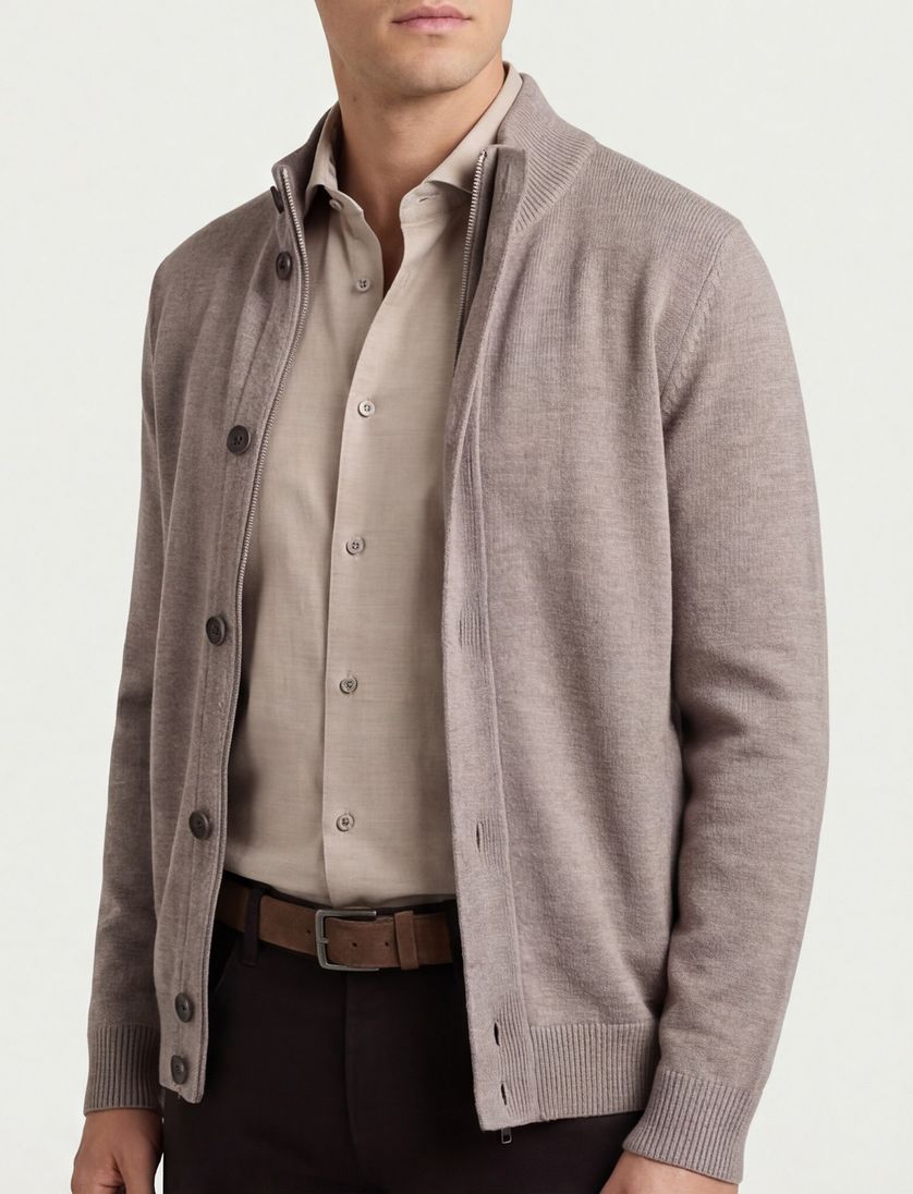 Thomas Maine vest gebreid merinowol taupe